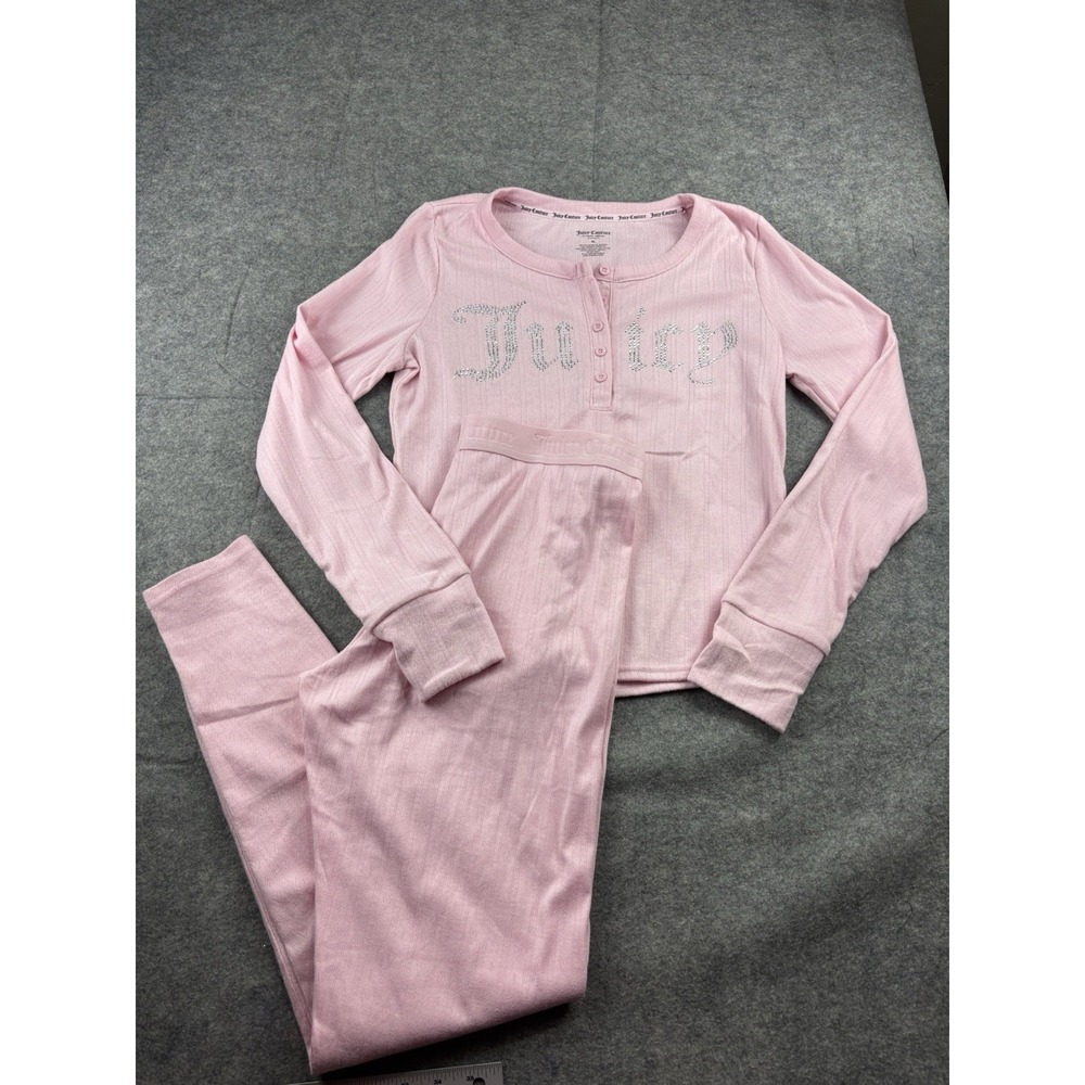 Juicy Couture Tracksuit 2 Piece Outfit Pointelle Heart Pink Womens XL Cozy Girly